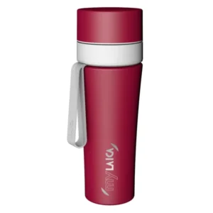 MyLaica rozsdamentes matt bordó  fast disk rendszerű vízszűrő kulacs pánttal 0,55 l